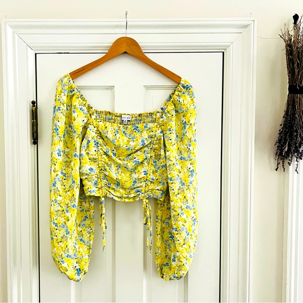 Kit & Sky Smocked Tie Up Floral Crop Top